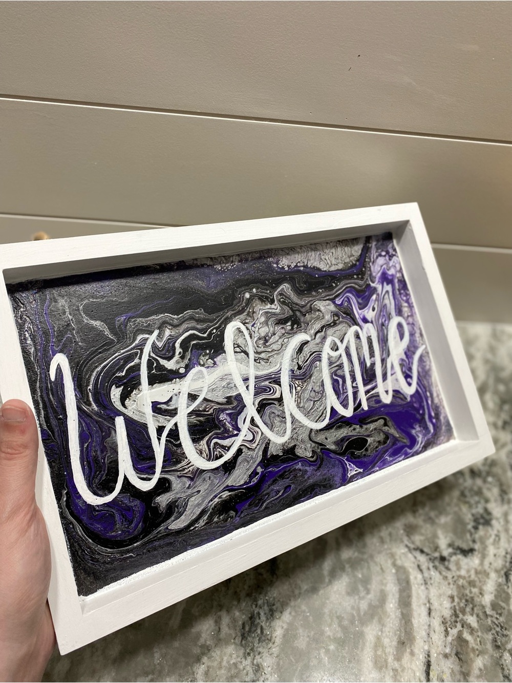 HandCrafted Purple, Black, & Silver Welcome Sign